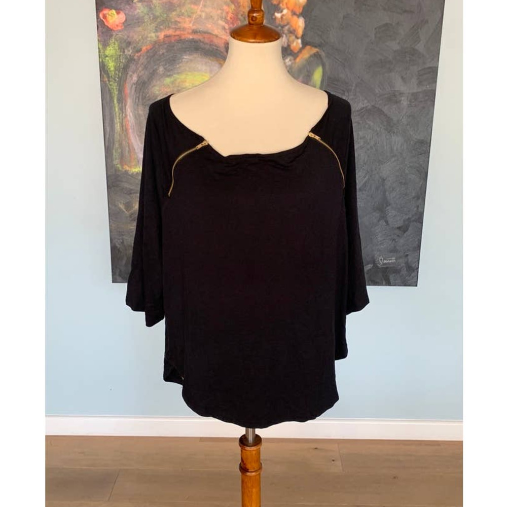 NWT Poetic Justice 3/4 sleeve blouse with Gold Zipper at declate plus size 2x - Picture 2 of 6